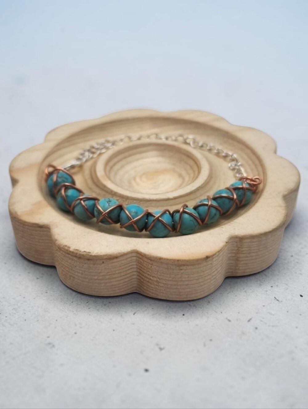 Handmade Wire Wrapped Adjustable Turquoise Blue Beaded Bracelet Jewelry